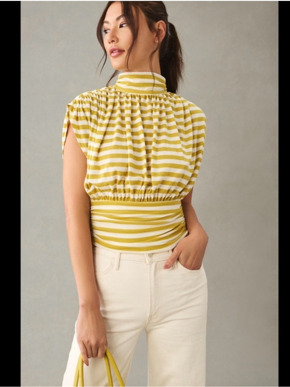 Maeve Yellow and White Striped Mock-Neck Camisole